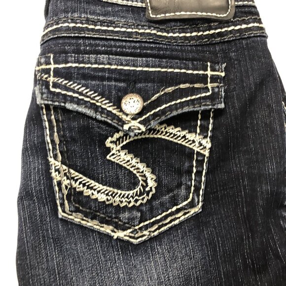 Silver Natsuki Flap Womens 29x31 (Hem) Dark Blue Denim Jeans Bootcut Embroidered - Picture 5 of 9